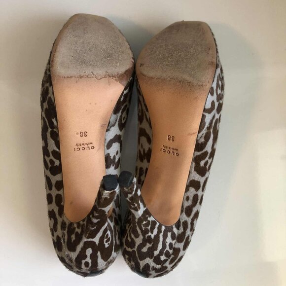 Rare GUCCI Leopard Pony-Hair Platform Stiletto Pump Square-Toe 7 MSRP $1280 - Picture 9 of 9